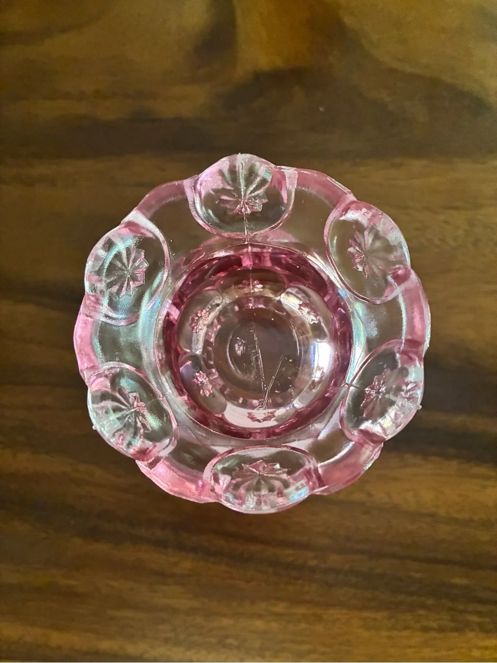 Vintage Pink L.G. Wright Moon and Star Glass Spooner Vase